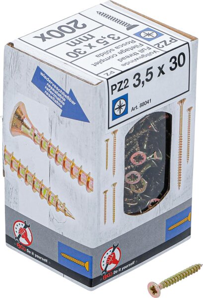 BGS Diy Mehrzweckschrauben | Kreuzschlitz PZ2 | 3,5 x 30 mm | 200 Stück