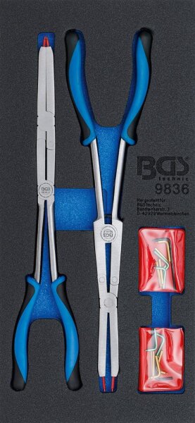 BGS Werkstattwageneinlage 1/3: Doppelgelenk-Sprengringzangen-Satz | auswechselbare Spitzen | 345 mm